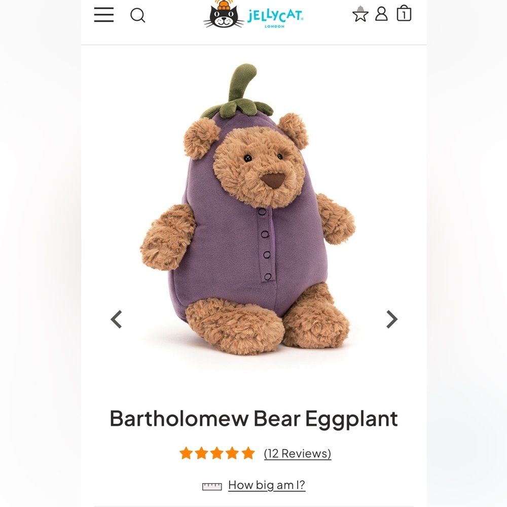 Authentic Jellycat Bartholomew Bear Eggplant nwt